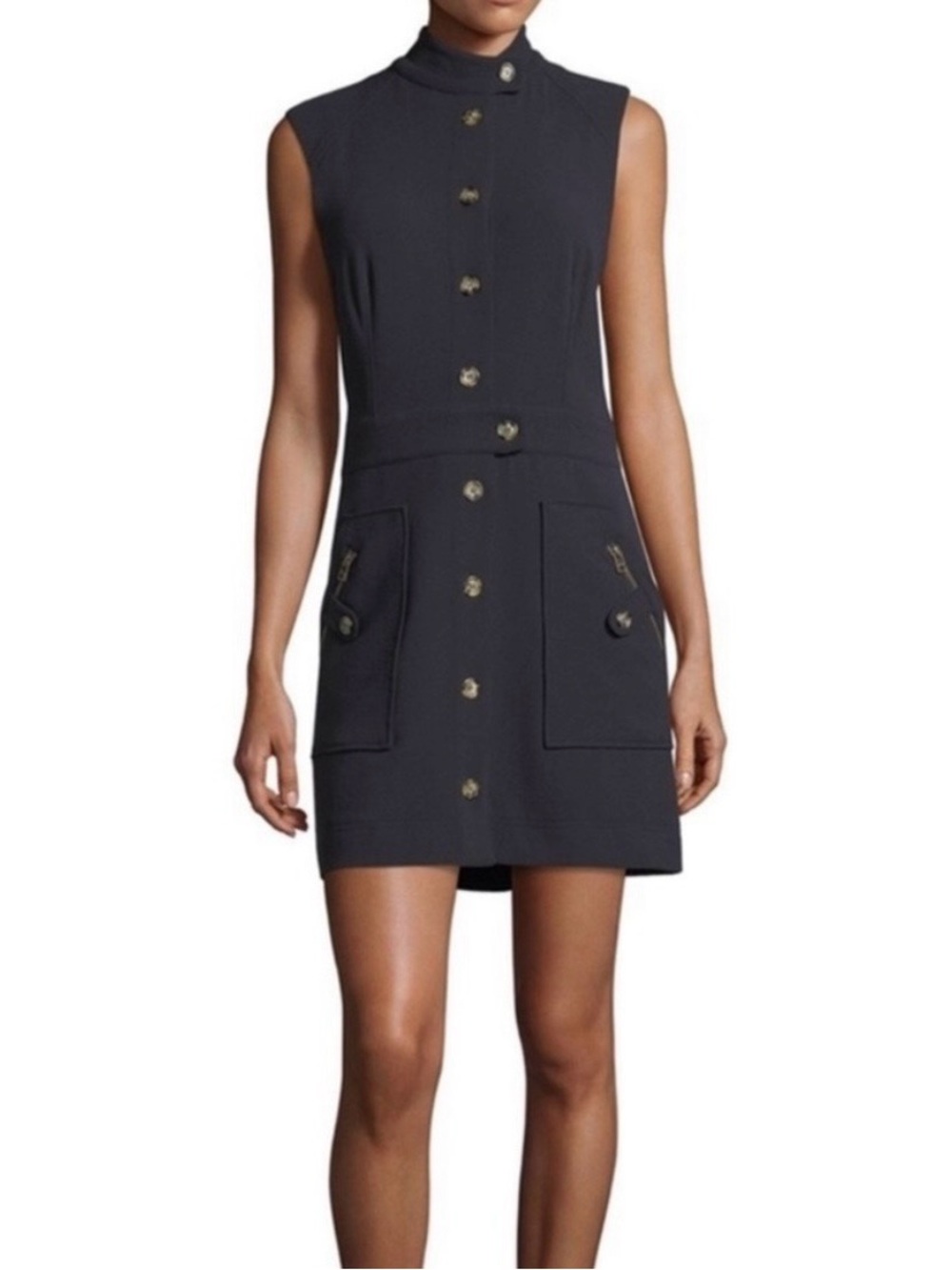 Veronica Beard Navy Sleeveless Button-Front Mini Dress